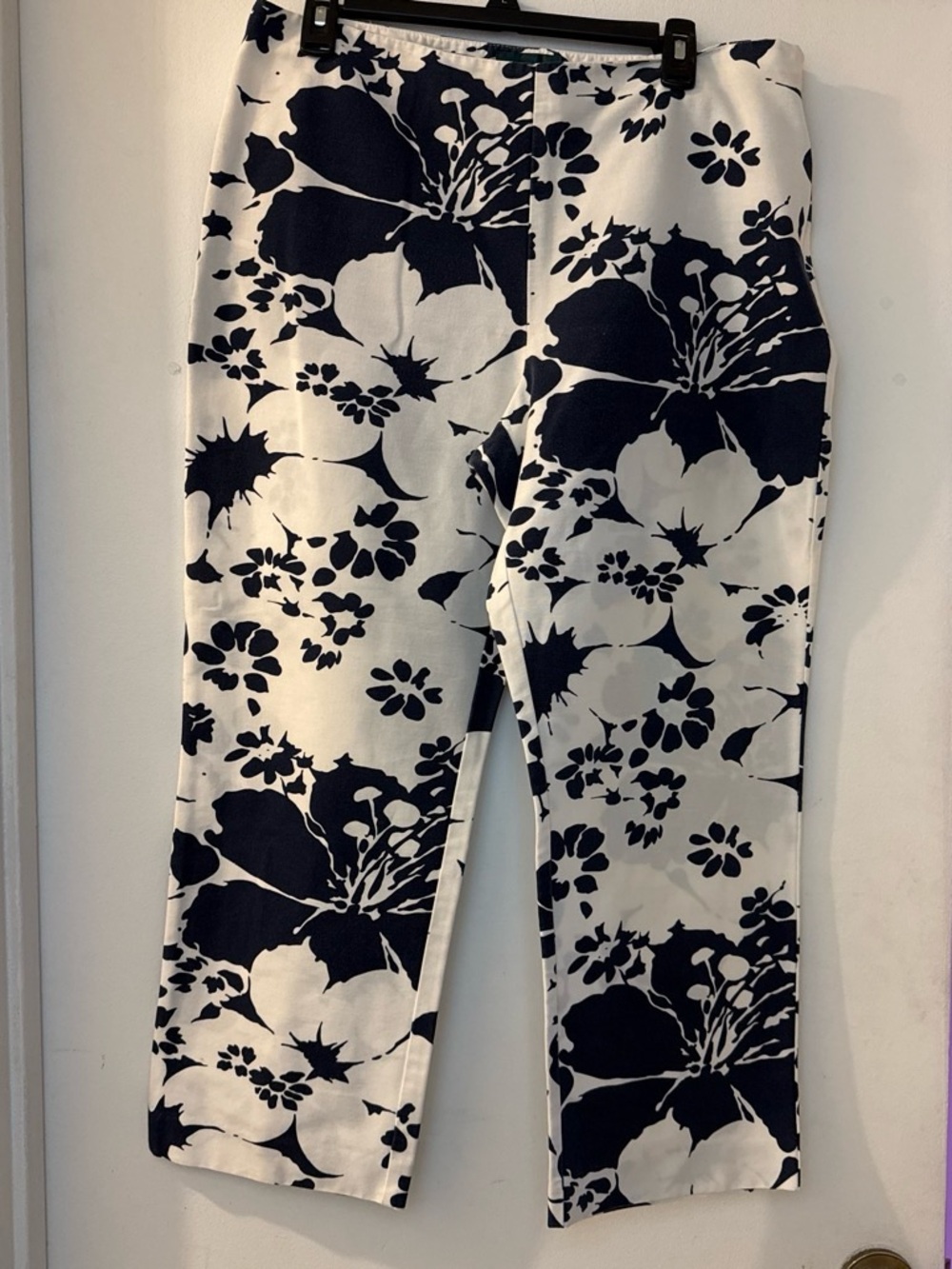 Ralph Lauren White Pants with Black Floral Print